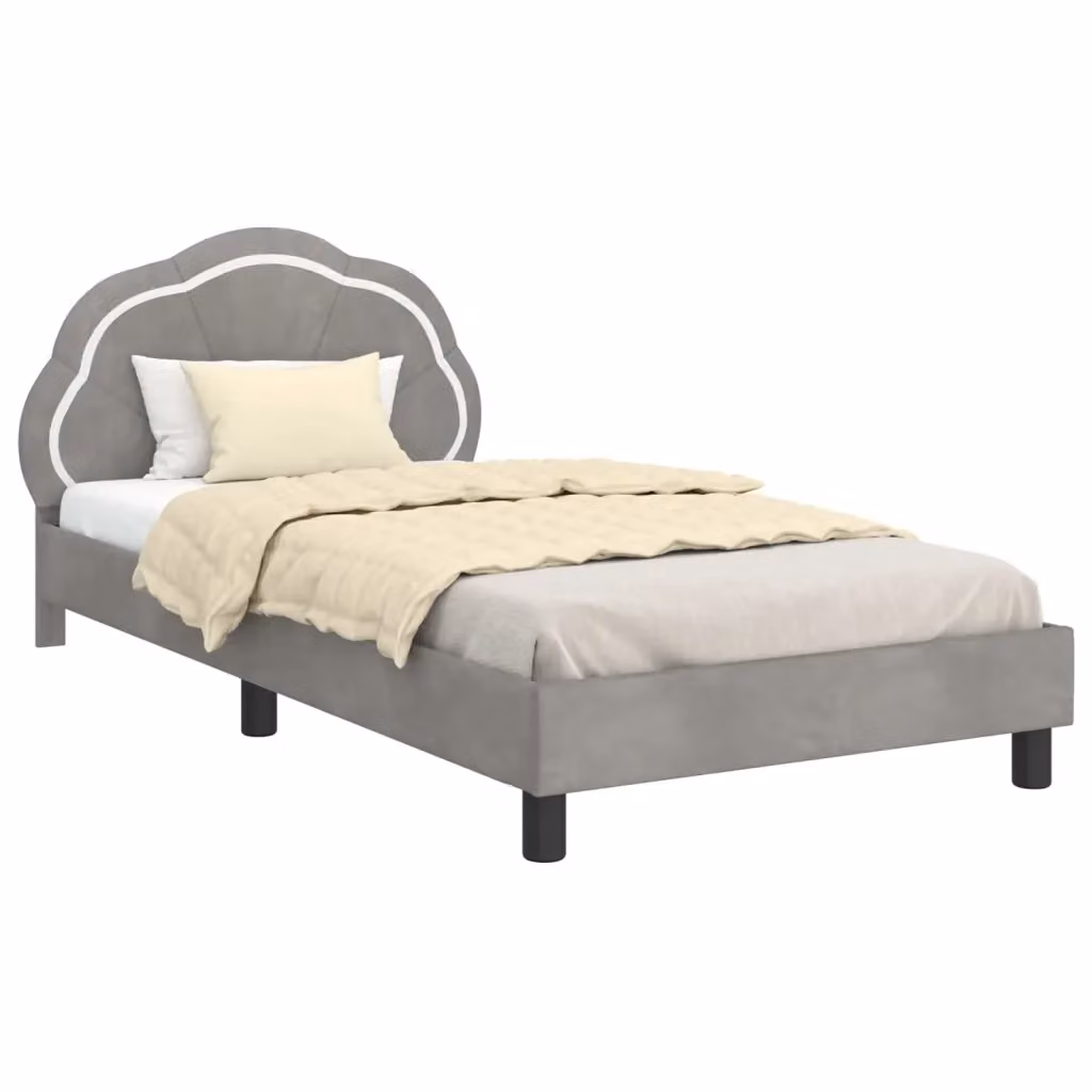 Struttura letto per bambini con testata e giroletto in tessuto velvet grigio, L/P/H: 90 x 200 x 83,99 cm – 2