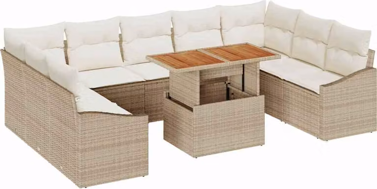 Set Divano da Giardino 10 pcs Beige Poly Rattan