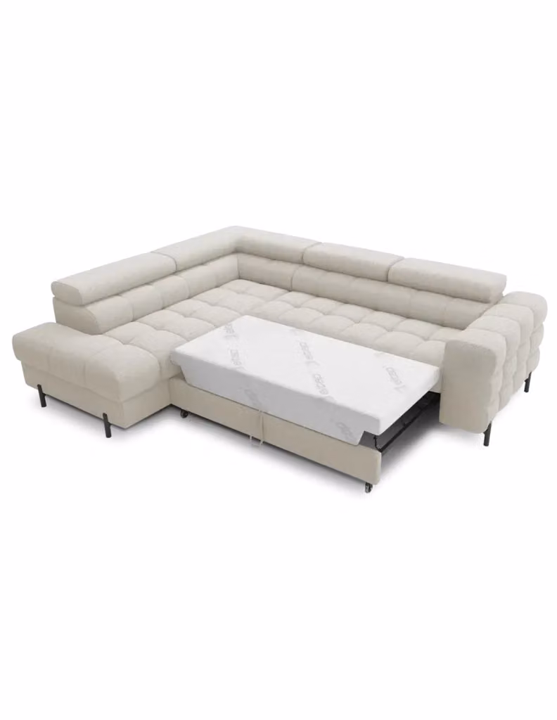 Divano ad angolo sinistro MEUBLORAMA FERRUM Beige chiaro con contenitore e funzione letto L/P/H: 276 x 93 x 200 cm – 2