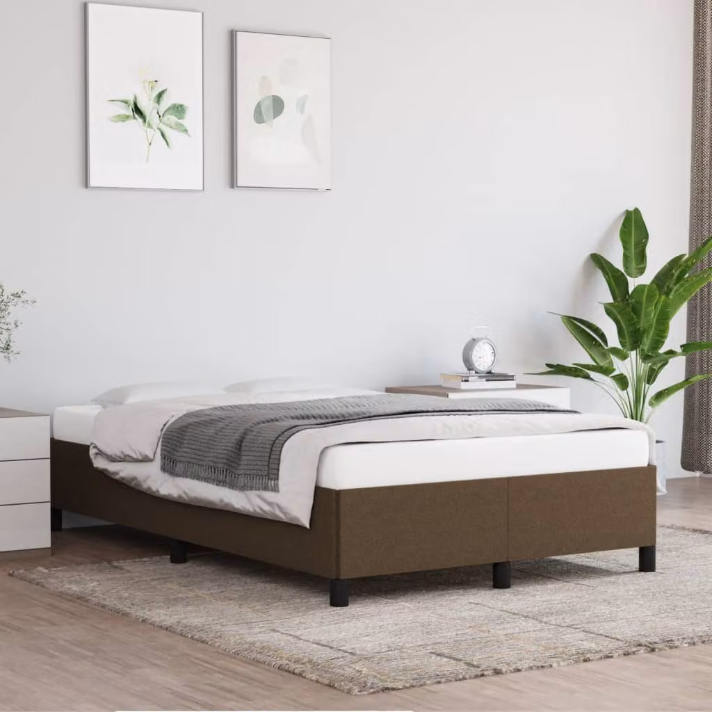 vidaXL Giroletto senza materasso marrone scuro in tessuto e legno con doghe piatte fisse L/P/H: 200 x 120 x 35 cm