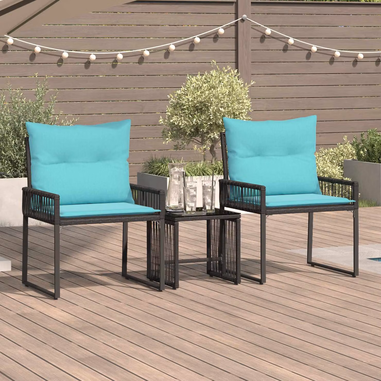 Set di mobili da esterno vidaXL in rattan e metallo, 7 pezzi, Nero e Turchese
