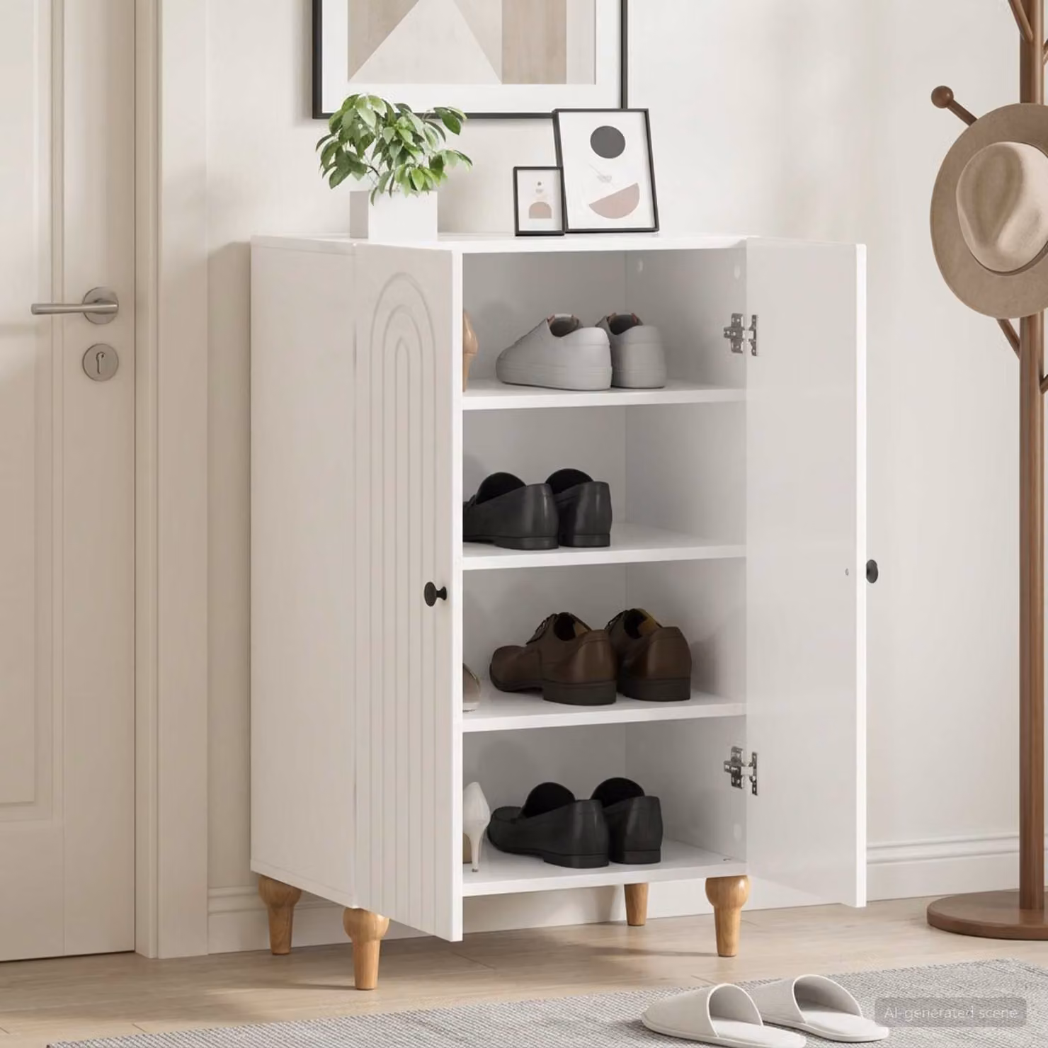 Mobile porta scarpe vidaXL ALKMAAR moderno bianco lucido L: 59,5 cm, P: 39,5 cm, H: 90 cm