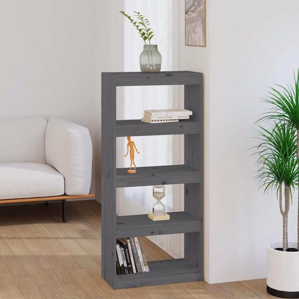 Libreria divisorio vidaXL in legno massello di pino grigio L: 60 cm, P: 30 cm, H: 135,5 cm