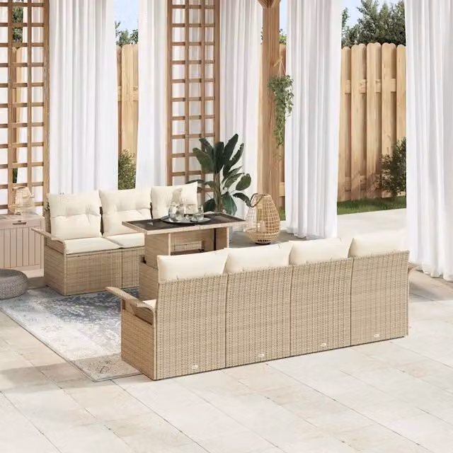 Set Divano da Giardino 8 pz Beige polyrattan 3348227