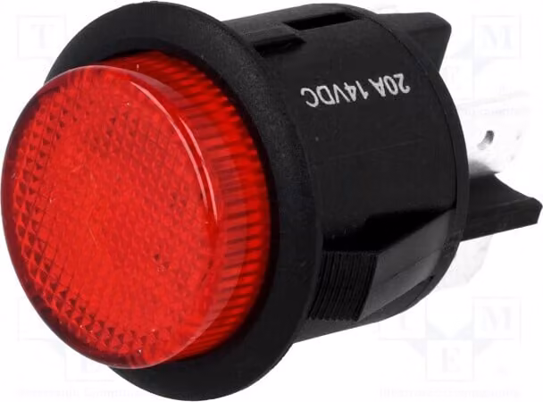 1 interruttore a pulsante: Ø25mm, modello R13-541BL-01-BR-L1, marca Stard, 20A/12VDC, posizione: 2 (OFF-ON), colore: rosso