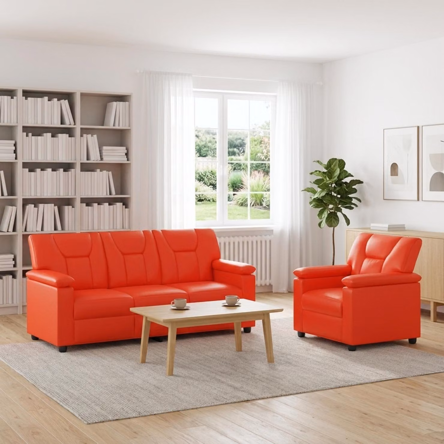 Set di 2 divani moderni vidaXL in similpelle rossa e nera con struttura in metallo e coperture rimovibili