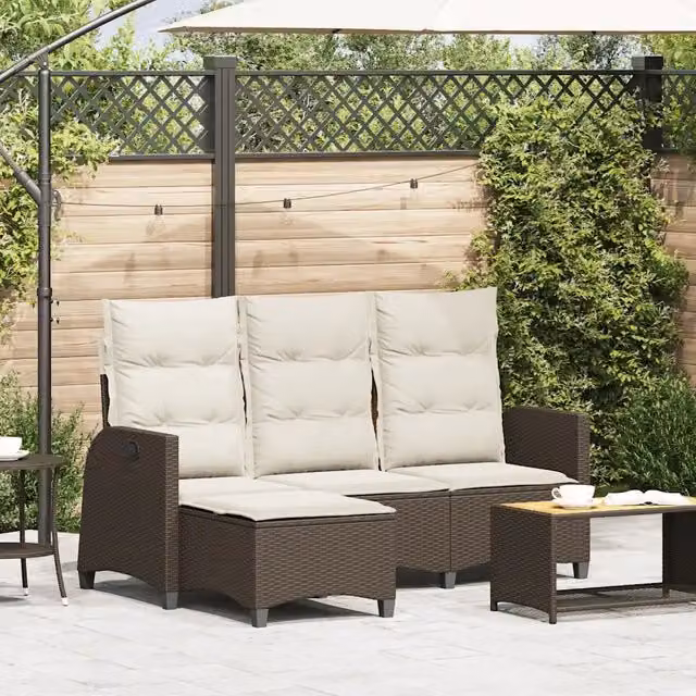 Divano Reclinabile Giardino con Cuscini a L-Sofa da Giardino-Divano da esterno Marrone Polyrattan