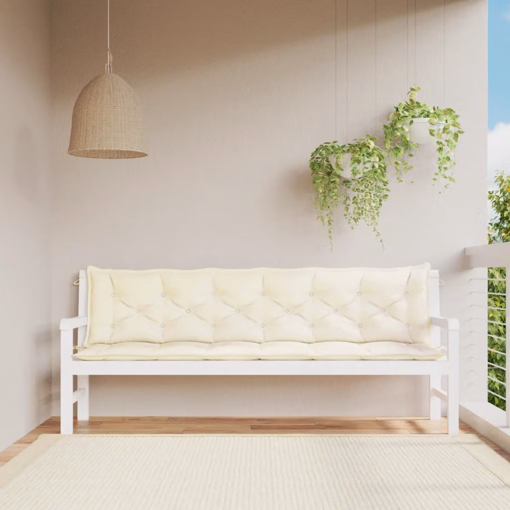 Set di 2 cuscini per panca da giardino vidaXL in tessuto Oxford bianco e beige, L 200 cm x P 50 cm x H 7 cm, impermeabili e traspiranti