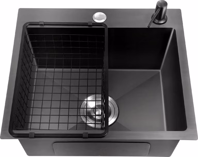 Set completo per lavello da cucina - Vasca singola - Con rubinetteria - 2 fori - Quadrato - Acciaio inossidabile - 45×40×20 cm - Nero