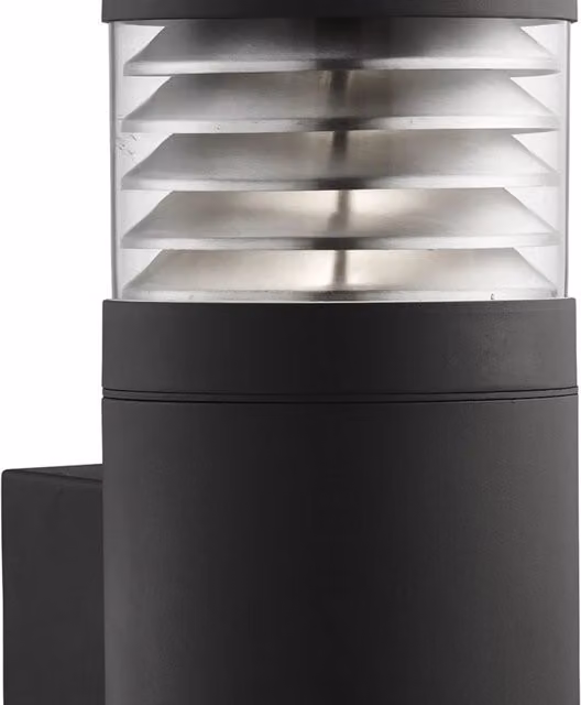 Applique da parete moderna Searchlight in alluminio nero con vetro trasparente per giardino