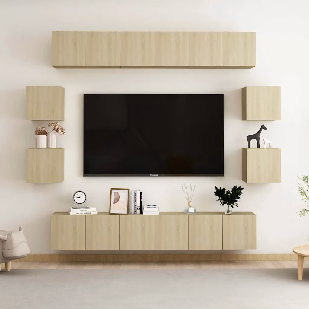 Set di Mobili Porta TV vidaXL 10 Pezzi in Legno Multistrato e MDF, Colore Rovere Sonoma Beige e Marrone, Stile Moderno per il tuo Soggiorno