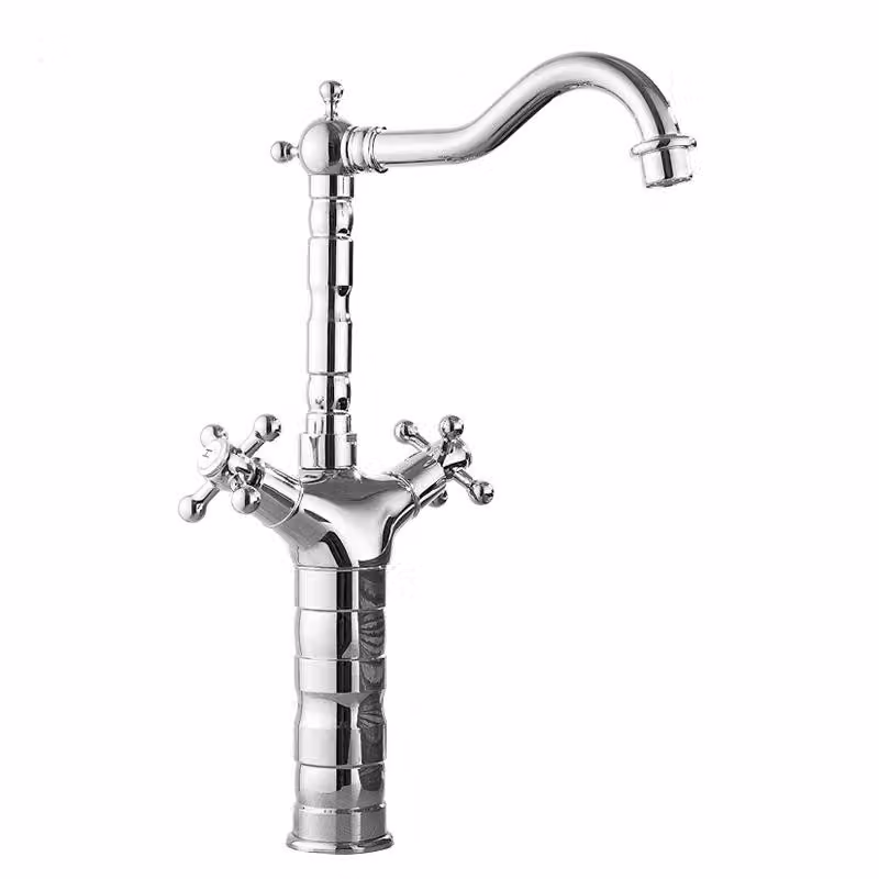 ZELURXX Rubinetteria in ottone anticato, miscelatore a due maniglie, cartuccia in Vetroceramica antigoccia, design retrò spazzolato, corpo in ottone resistente, finitura argento lucido