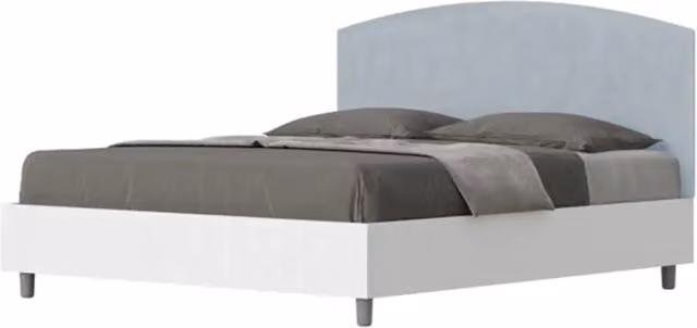 Letto matrimoniale senza rete 160x190 bianco frassino testata microfibra azzurro Antilia