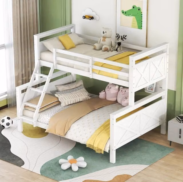 Letto a castello ULEVR 90x200 e 140x200 cm trasformabile in 2 letti, scala inclinata e sponde, bianco