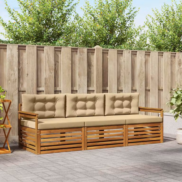 Set di divani da esterno vidaXL in legno di acacia con cuscini, colore marrone e beige
