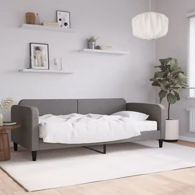 Divano Letto Moderno vidaXL in Tessuto Grigio con Materasso in Schiuma L/P/H: 90 x 200 cm