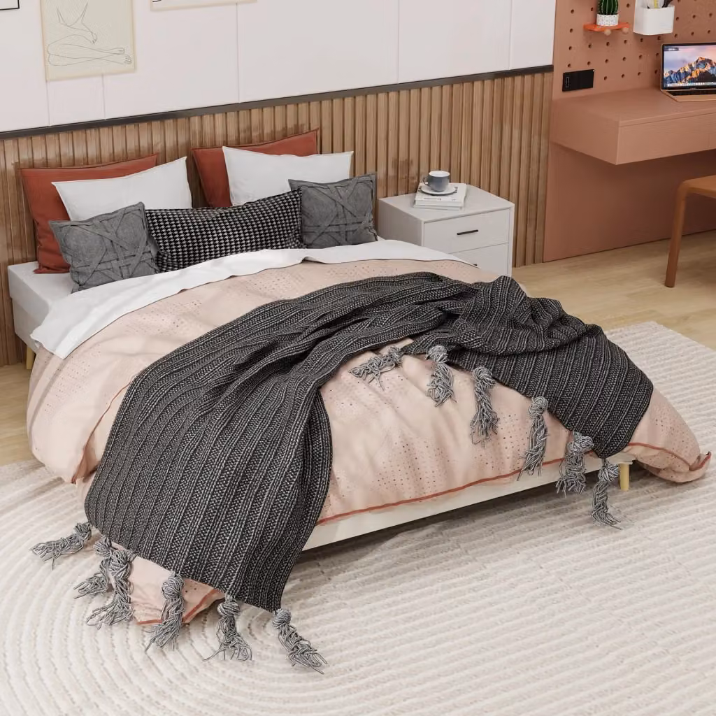 Letto moderno OKWISH per adulti in tessuto e metallo beige L/P: 160 x 200 cm – 2