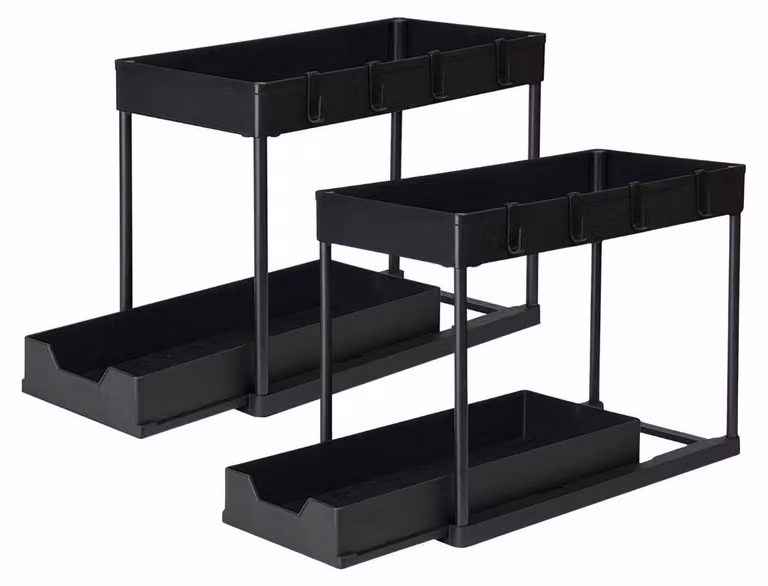 Set di 2 organizer estraibili per armadietti da cucina, ideali per organizzare lo spazio sotto il lavello