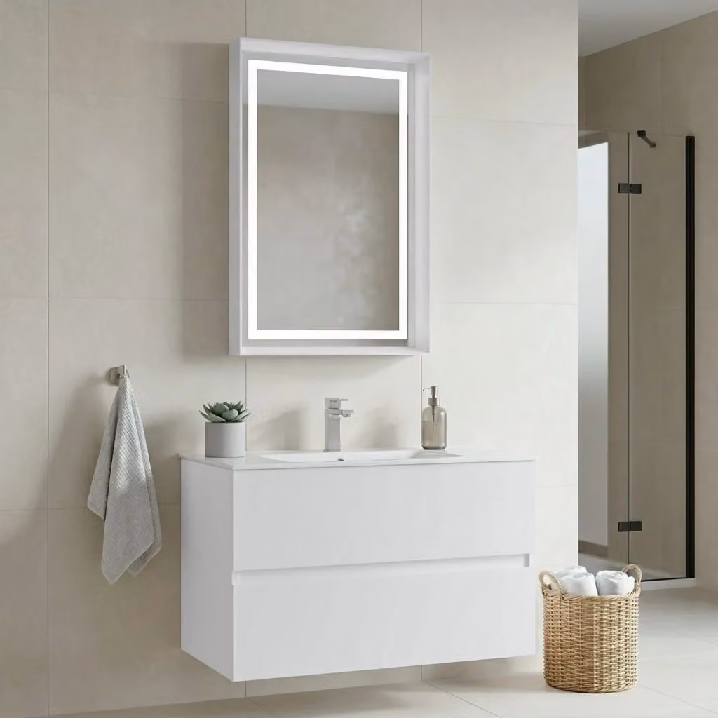 Set mobile lavabo con specchio Hanah Home Nest 91 v2, Bianco opaco, L 91 cm x P 51 cm x H 55 cm – 2