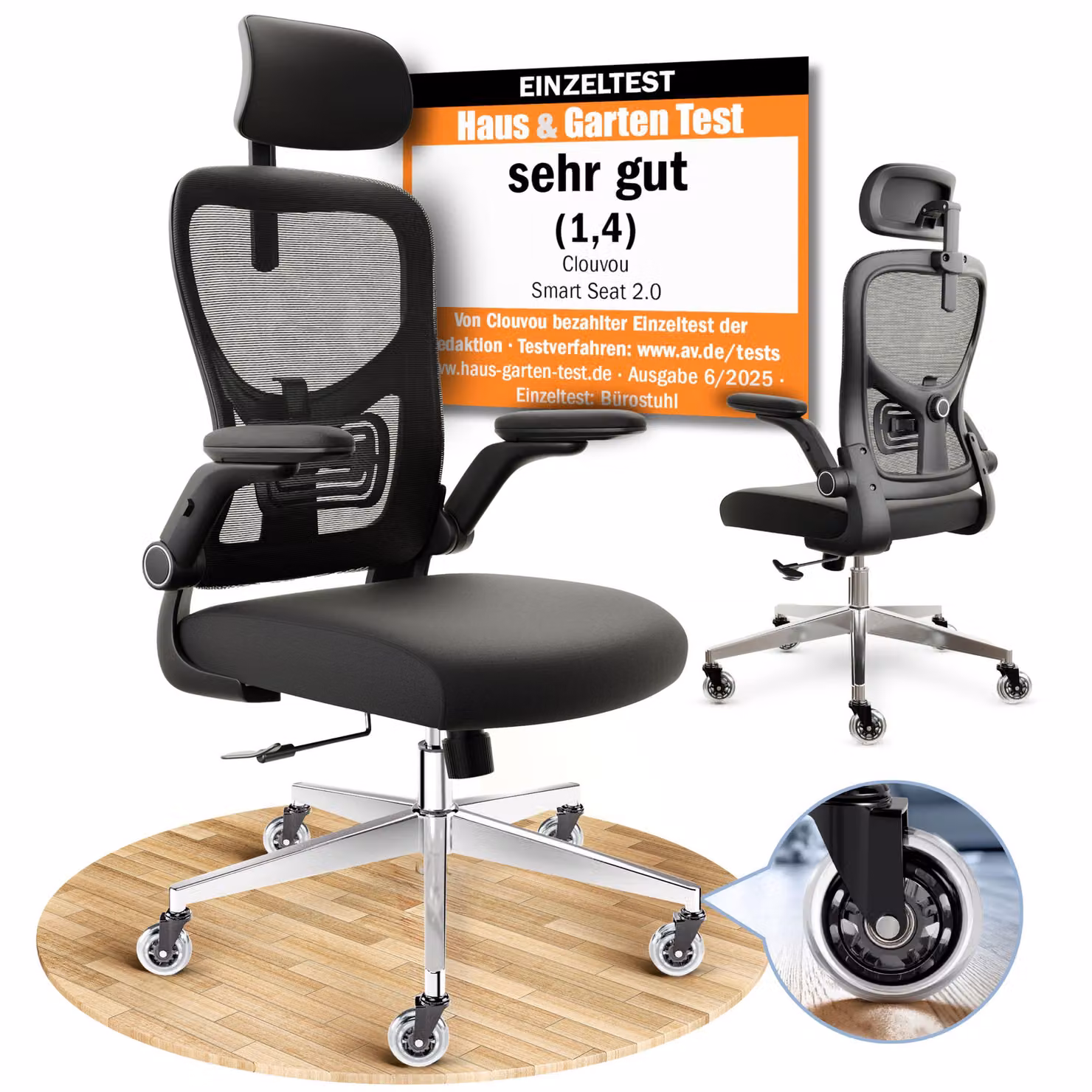 Sedia da ufficio CLOUVOU SmartSeat Sedia da scrivania ergonomica Regolabile in altezza, braccioli ribaltabili 3D, poggiatesta 3D, carico massimo 150 kg [N. 1 sotto i 200 €]