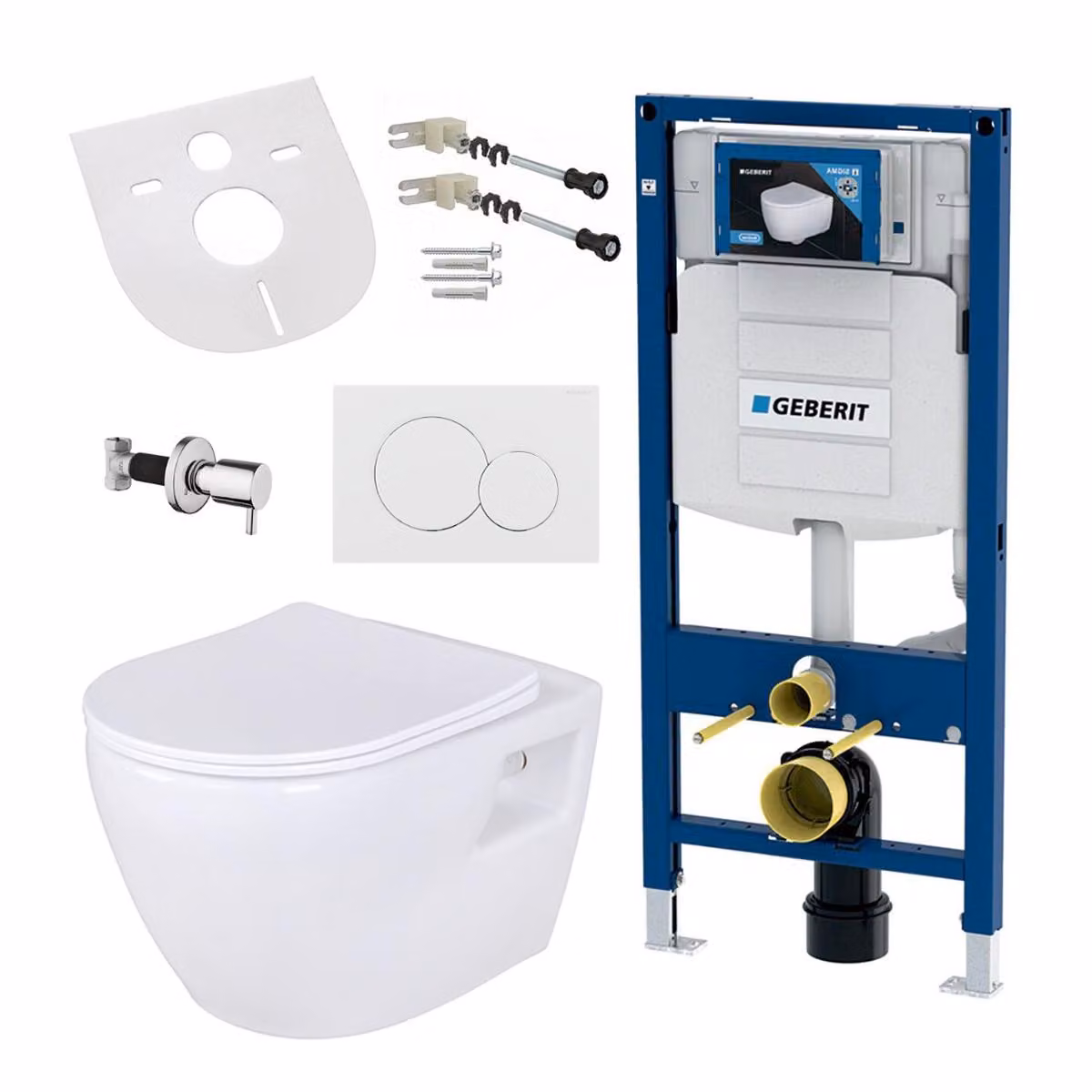 Set completo per WC Geberit AL5508-SET, con elemento pre-murale e piastra di risciacquo 3/6 L, WC sospeso con funzione bidet, WC in Vetroceramica senza bordo, premontato