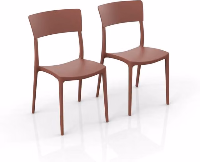Set di 2 sedie ZEN Redokasa in polipropilene Made in Italy, impilabili e resistenti ai raggi UV, design moderno per cucina, sala da pranzo o esterno, colore Mattone
