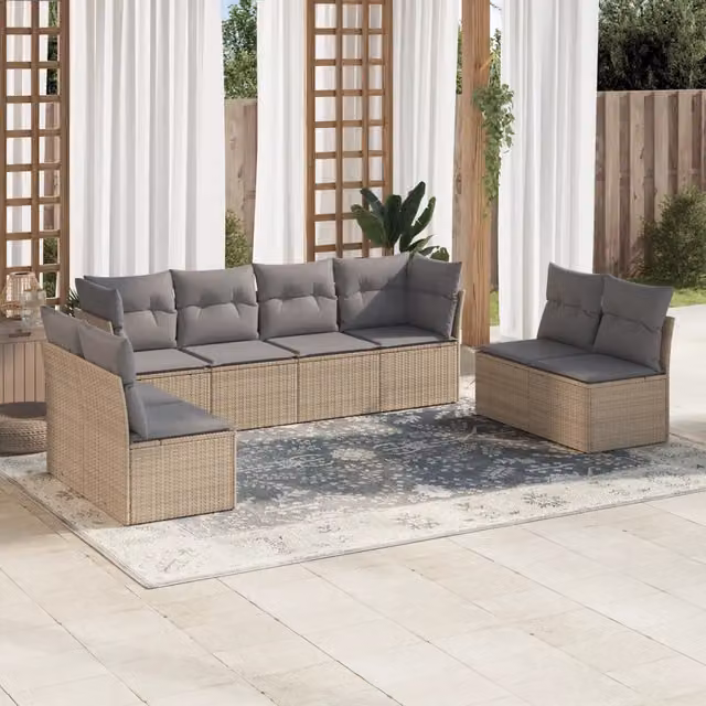 vidaXL Set Divano da Giardino 8 pz in Polyrattan con Cuscini Beige e Grigio