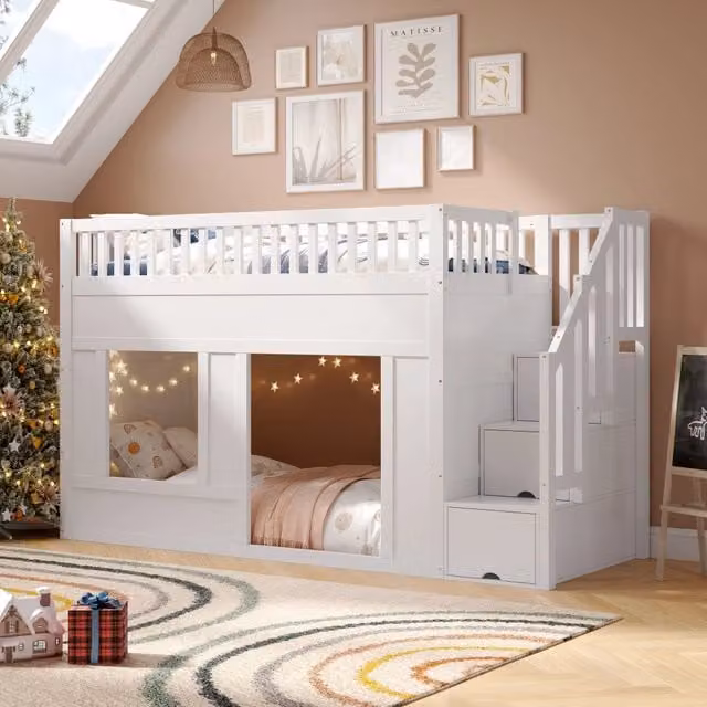 Letto a soppalco 90x200 cm con scala contenitore bianco