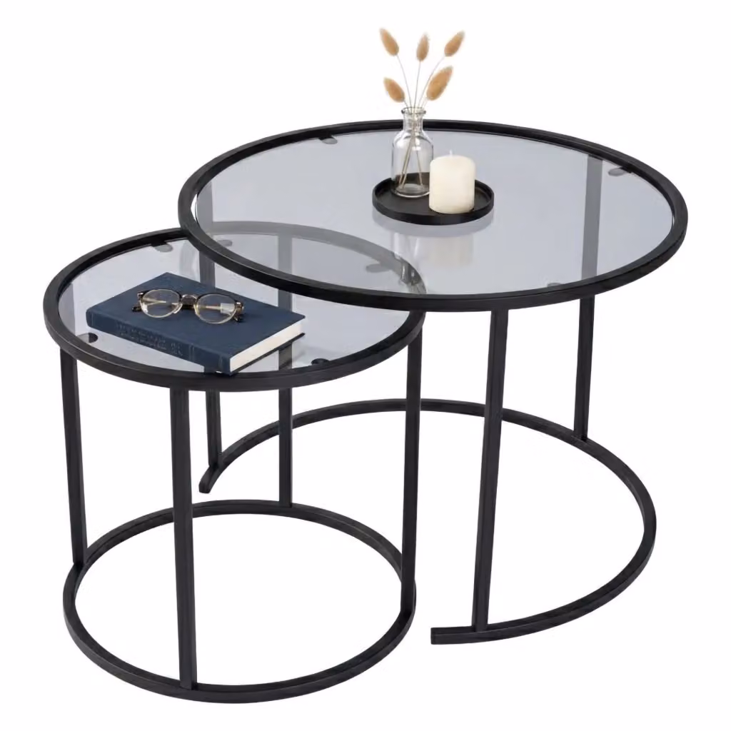 Set di 2 Tavolini da Salotto Xaden DMORA, Design Moderno con Piano in Vetro e Struttura in Metallo, L/P/H: 60 x 60 x 43 cm – 2