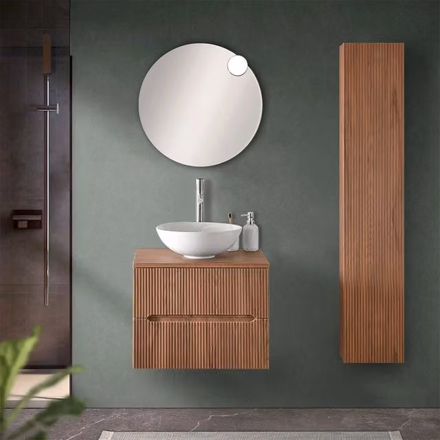 Mobile bagno sospeso cannettato noce con top Bali L: 60 cm