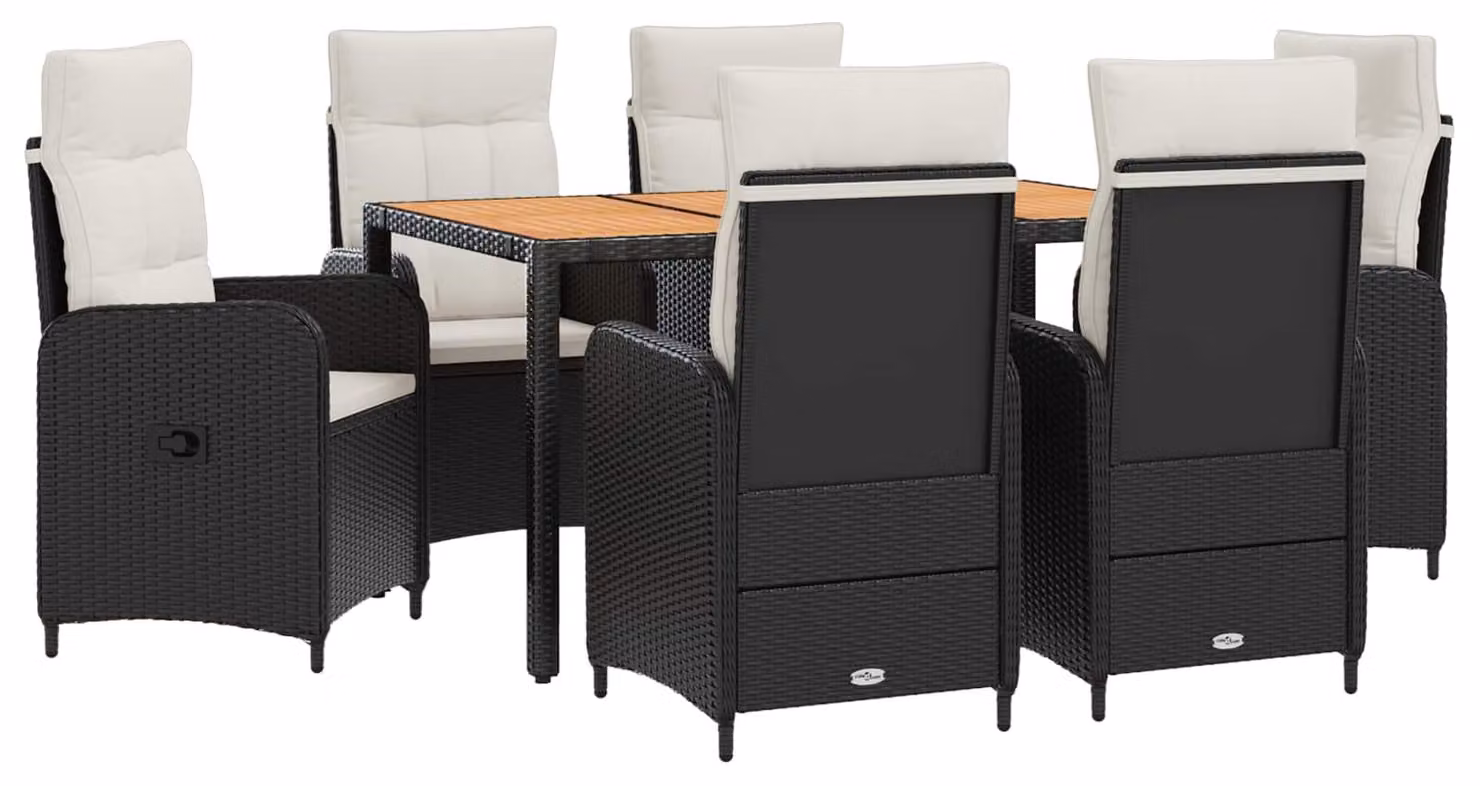 Set da tavolo da esterno, 7 pezzi, colore nero e crema