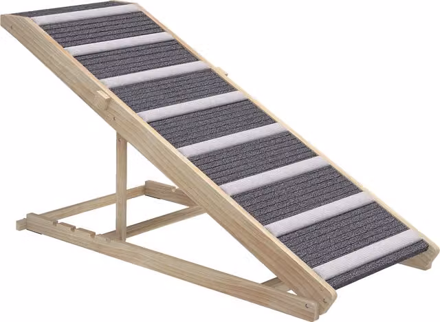 Rampa per cani PawHut pieghevole e regolabile in legno di pino con tappeto antiscivolo, disponibile in marrone o grigio, regolabile da 41 a 60 cm