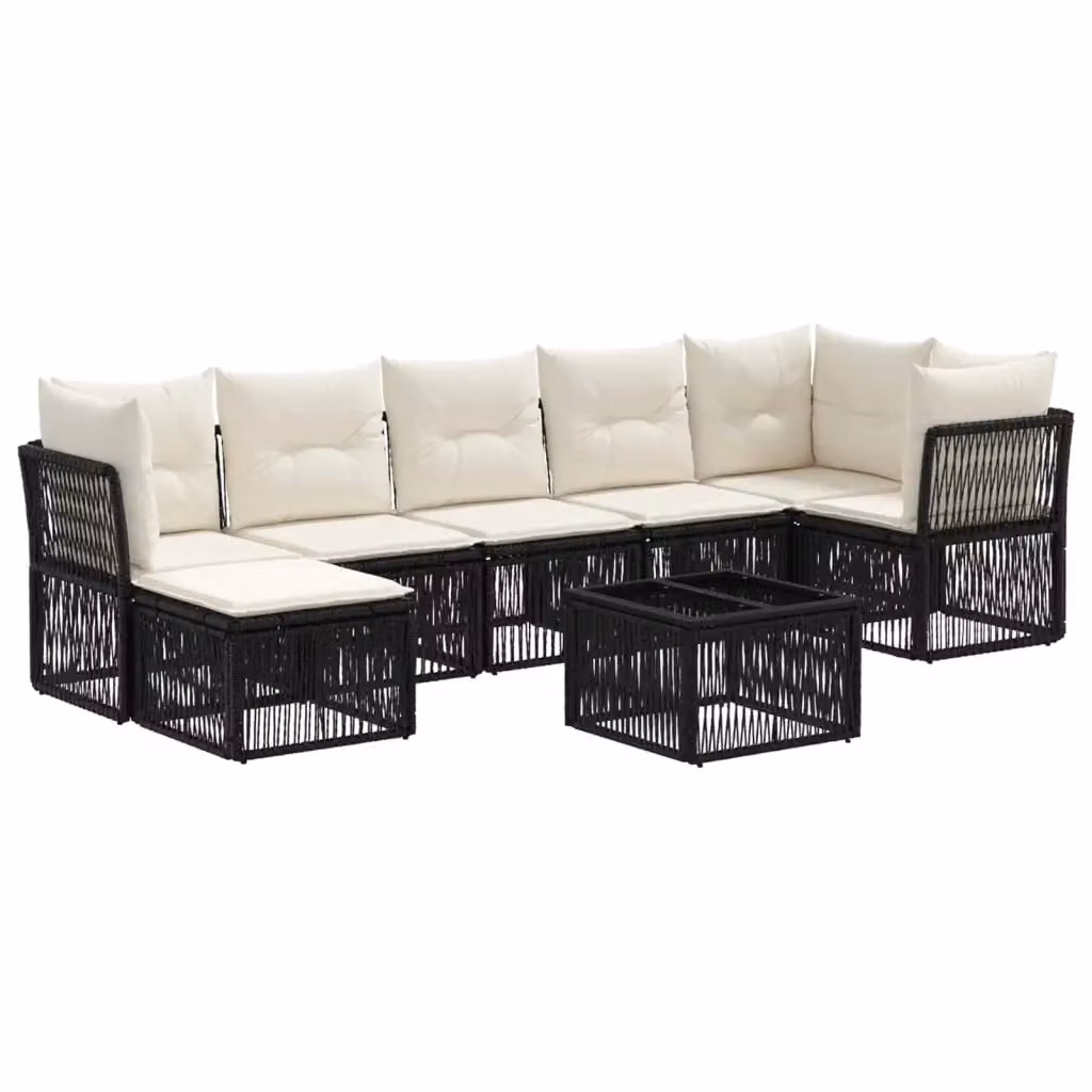 Set Divano da Giardino 8 pz vidaXL Nero con Poltroncina, Tavolino e Cuscini in Polyrattan e Acciaio – 2