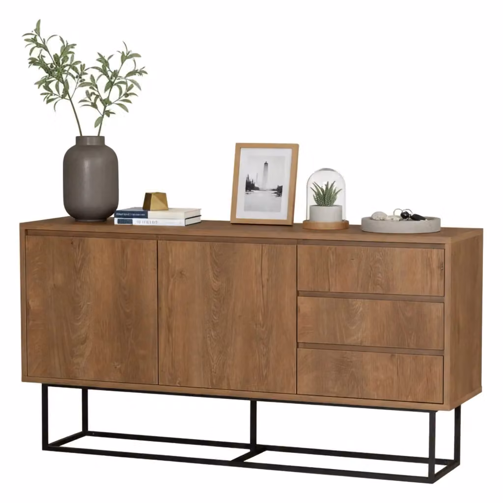 Consolle Kuwait DMORA, Tavolo multiuso e scrivania da corridoio, L: 140 cm, P: 36 cm, H: 72 cm, Noce e Nero – 2
