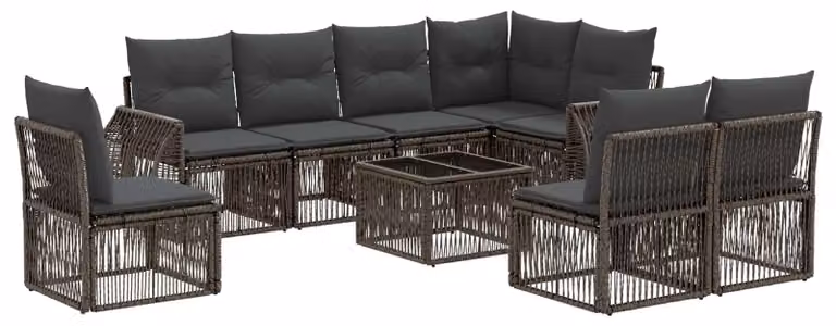 Set Divano da Giardino 9 pcs Grigio e Grigio Scuro polyrattan