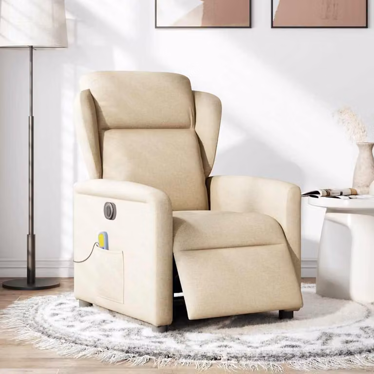 vidaXL Poltrona Reclinabile Massaggiante Elettrica Crema in Tessuto