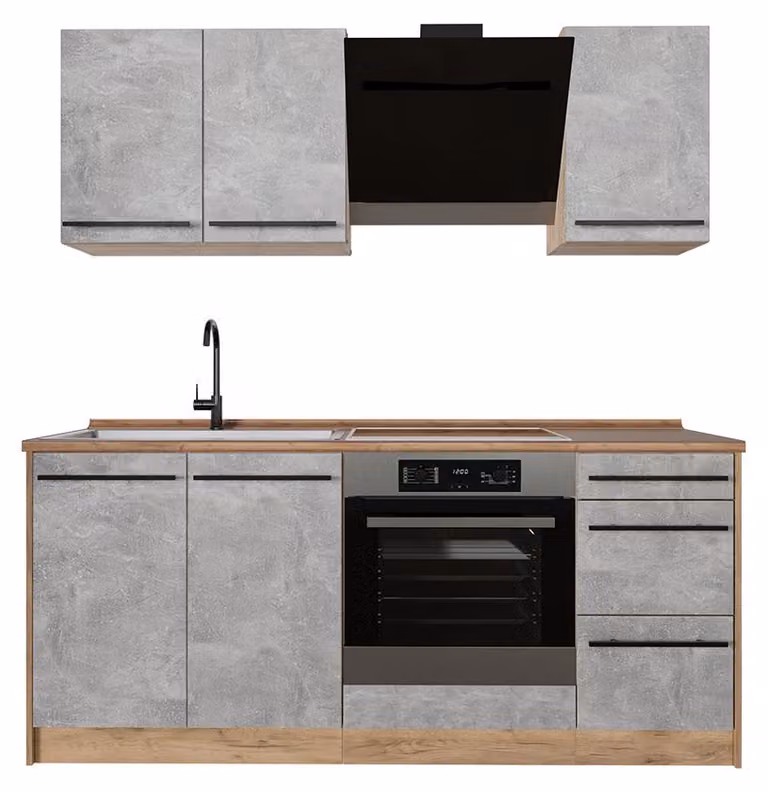 Cucina monoblocco Vicco R-Line Calcestruzzo/Rovere dorato 180 cm senza piano di lavoro, Model 67036