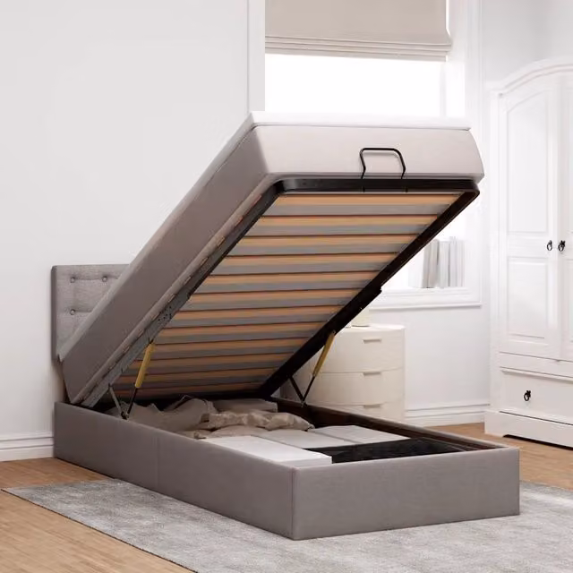 Letto con contenitore a sollevamento vidaXL in tessuto beige e grigio L: 200 cm, P: 80 cm, H: 88 cm – 1