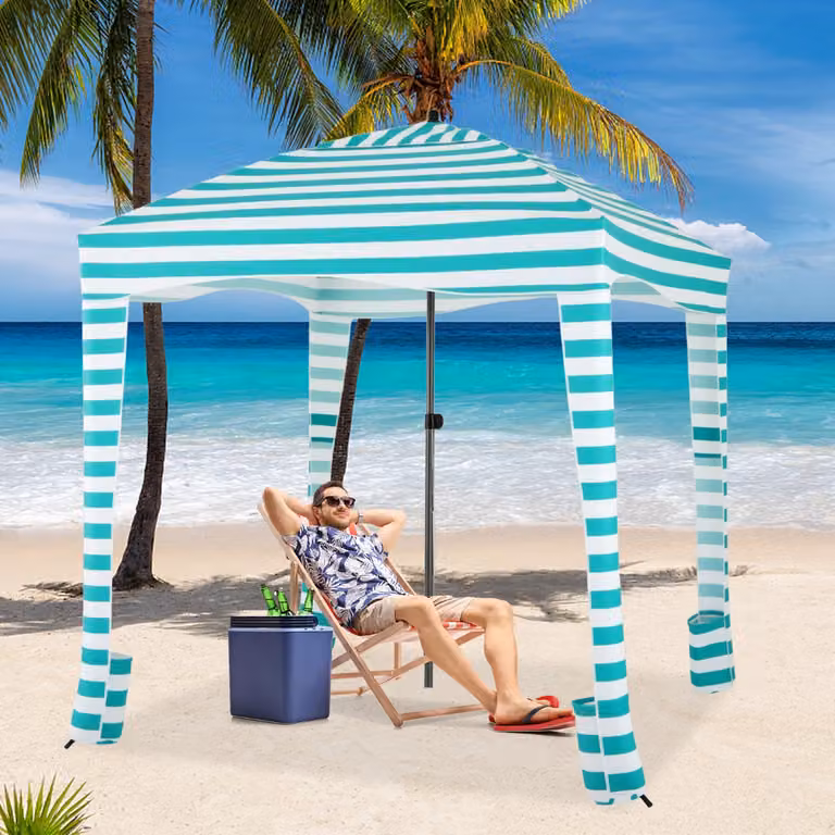 Tenda cabina da spiaggia pieghevole Costway con parete laterale removibile e borsa da trasporto, L: 183 cm, P: 183 cm, H: 240 cm, Verde