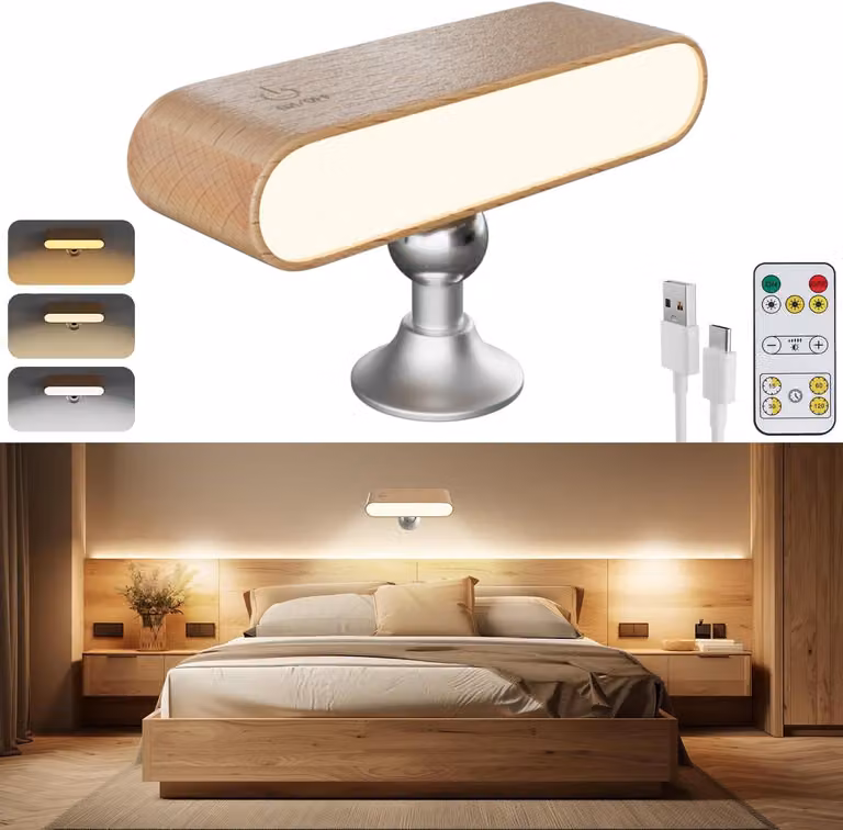Applique a LED marrone in legno, orientabile, magnetica, senza fili