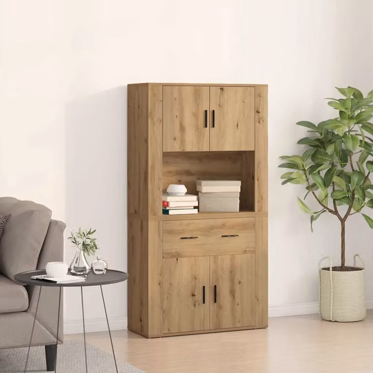 Highboard vidaXL in rovere rustico marrone con ante e ripiani, L: 80 cm, P: 33 cm, H: 150 cm