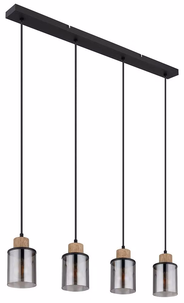 Lampada a sospensione, metallo, nero opaco, vetro fumé, L 78 cm