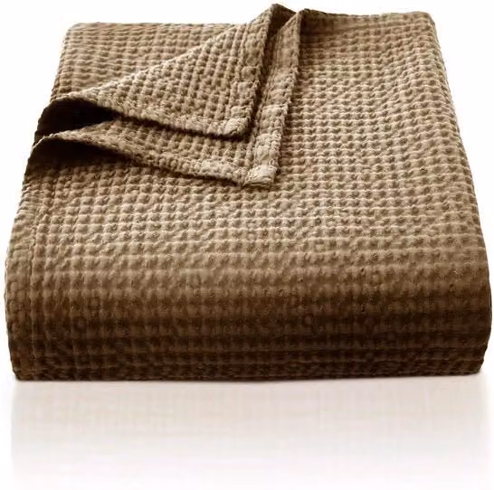 Deken 100% cotone 270 x 230 cm, morbido e respirante copriletto, tessuto a waffle leggero deken come copriletto per divano, deken morbido e accogliente per salotto, divano deken marrone.