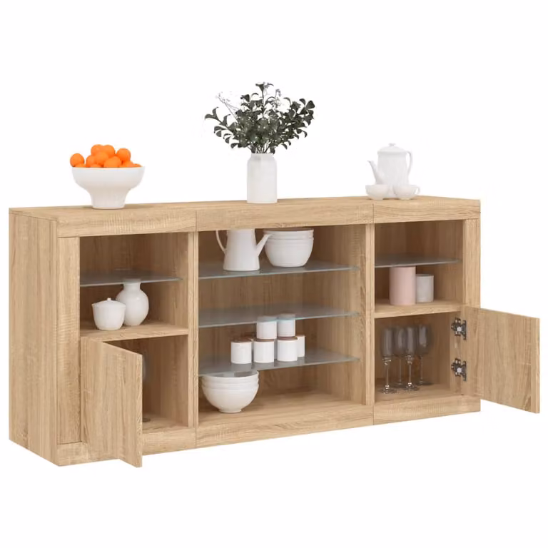 Credenza moderna vidaXL con luci LED in rovere sonoma, L: 142,5 cm, P: 37 cm, H: 67 cm