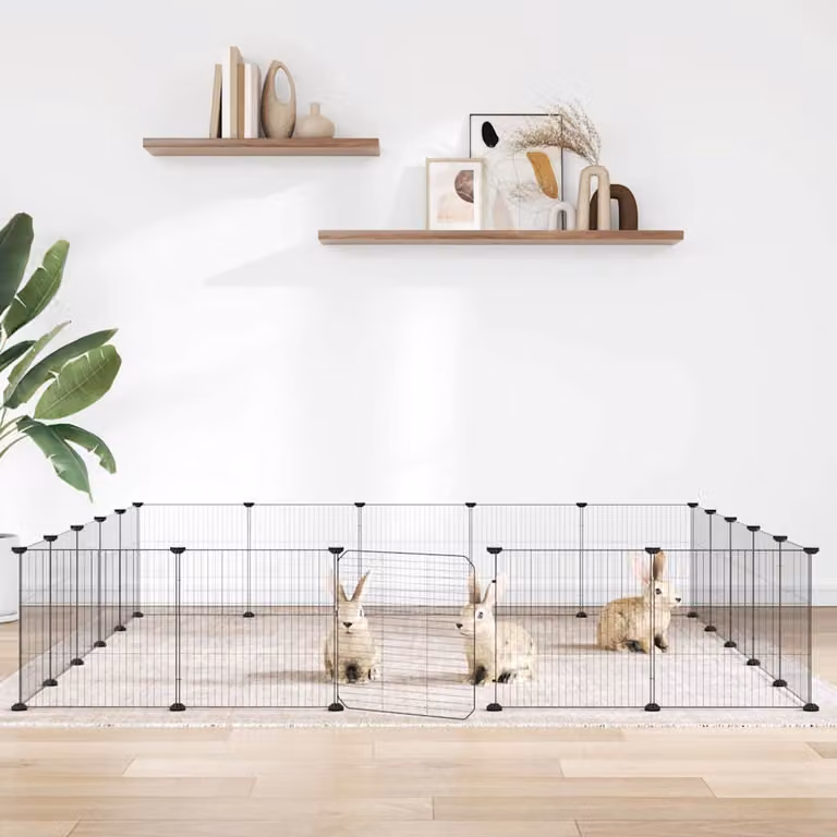 vidaXL Gabbia per Animali in Acciaio con 20 Pannelli e Porta, Colore Nero, L 175 x P 175 x H 175 cm