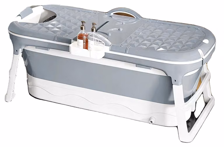 Vasca da bagno pieghevole, design salvaspazio, supporto ergonomico, grigio