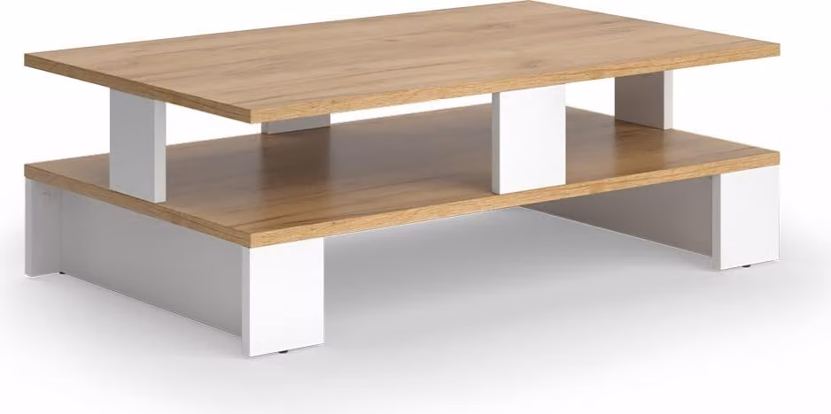 Tavolino da salotto Vicco Belina Rovere dorato/bianco 80 x 50 cm con due livelli, Model 56266