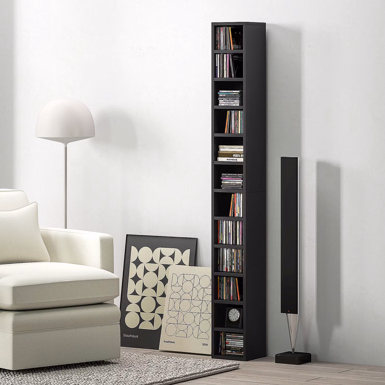 Libreria porta CD HOMCOM nera con 12 ripiani per 204 CD in MDF e legno, H 175 x L 21 x P 20 cm – 2