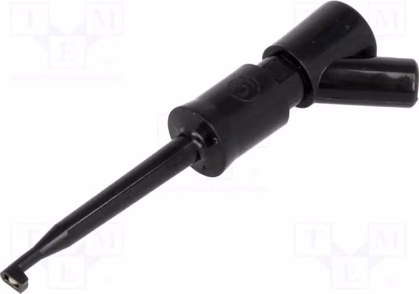 1 x Pinza di presa 6A 60VDC, gancio da 2 mm, diametro massimo di presa: 2 mm, colore nero, resistenza: 15 mΩ, modello KLEPS2-BU SW, per misurazioni