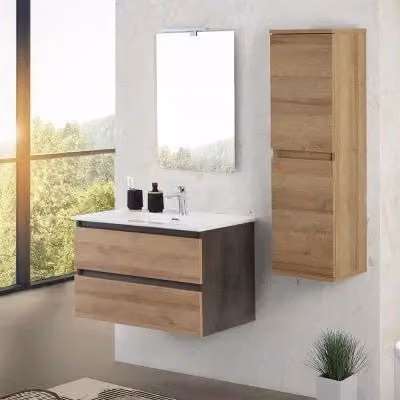 Mobile bagno sospeso Kleo Inbagno in rovere marrone con cassetti e ante soft-close L: 80 cm